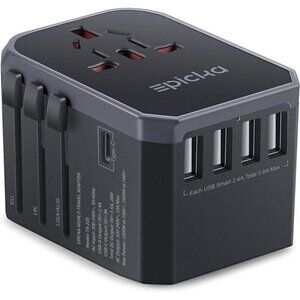 EPICKA Universal Travel Adapter USB C International Power Plug Charger Grey